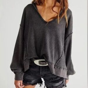 We The Free by Free People Buttercup Thermal - Washed Black Size Small